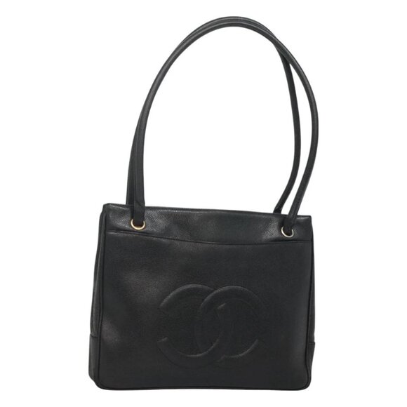 CHANEL COCO Mark Tote Bag Grained Calf Skin Black Gold CC - Picture 1 of 16